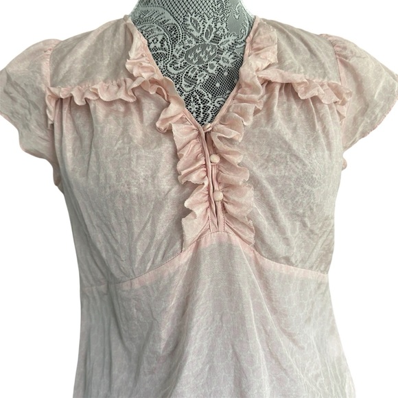 Vintage GAP Ruffle Pink Blouse Sheer Y2K Top Size M - Picture 4 of 7
